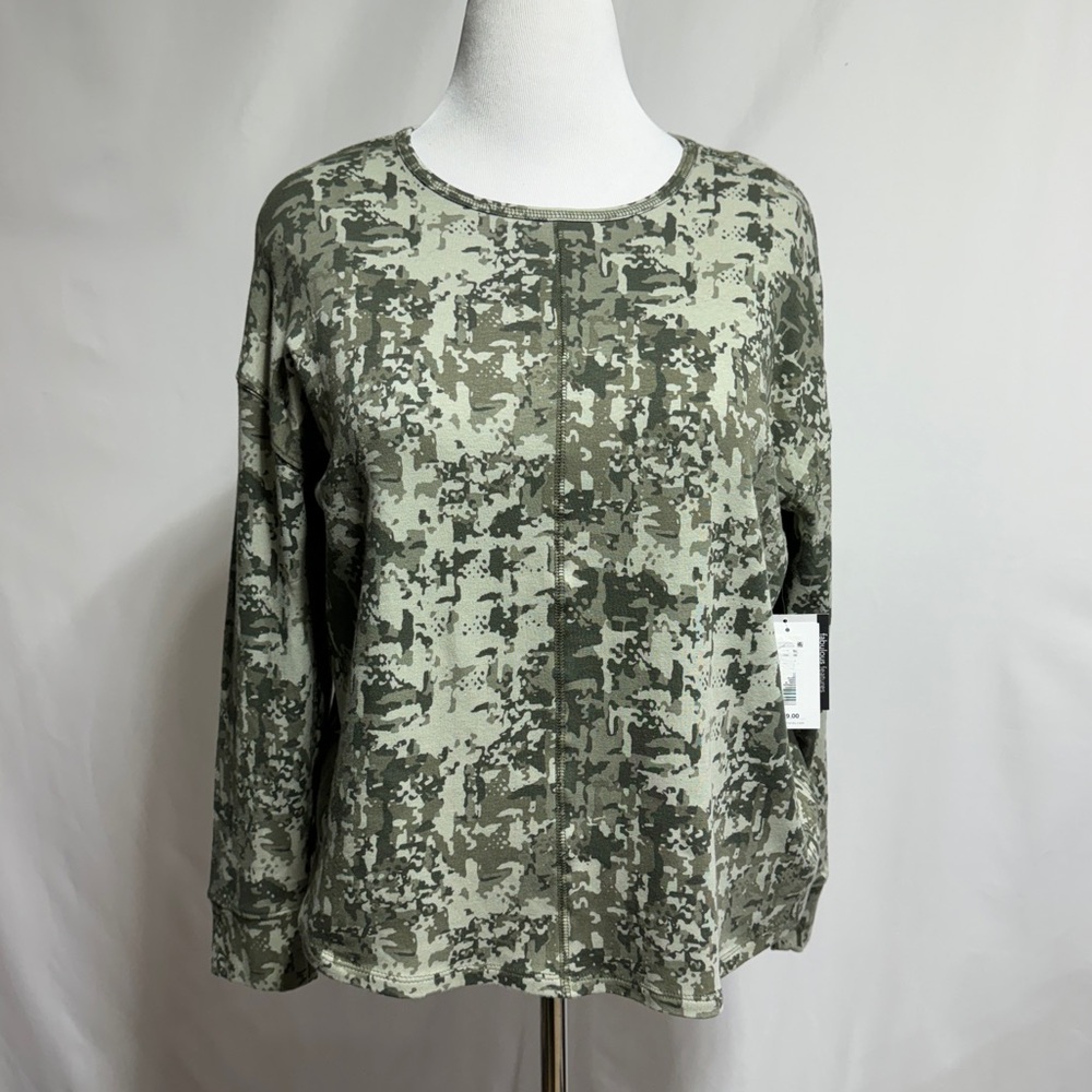 Westbound Olive Camo Plaid Long Sleeve‎ Knit Top Shirt Tee Petite XL NWT